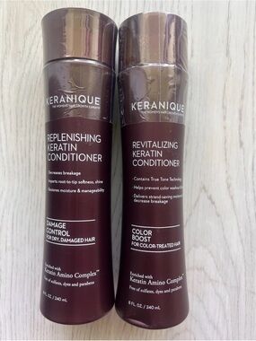 NEW Set of 2 Keranique Keratin Conditioners 8 oz - Replenishing & Color B